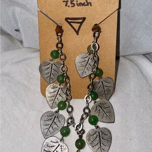 Silver and Green Leaf Dangle Earrings